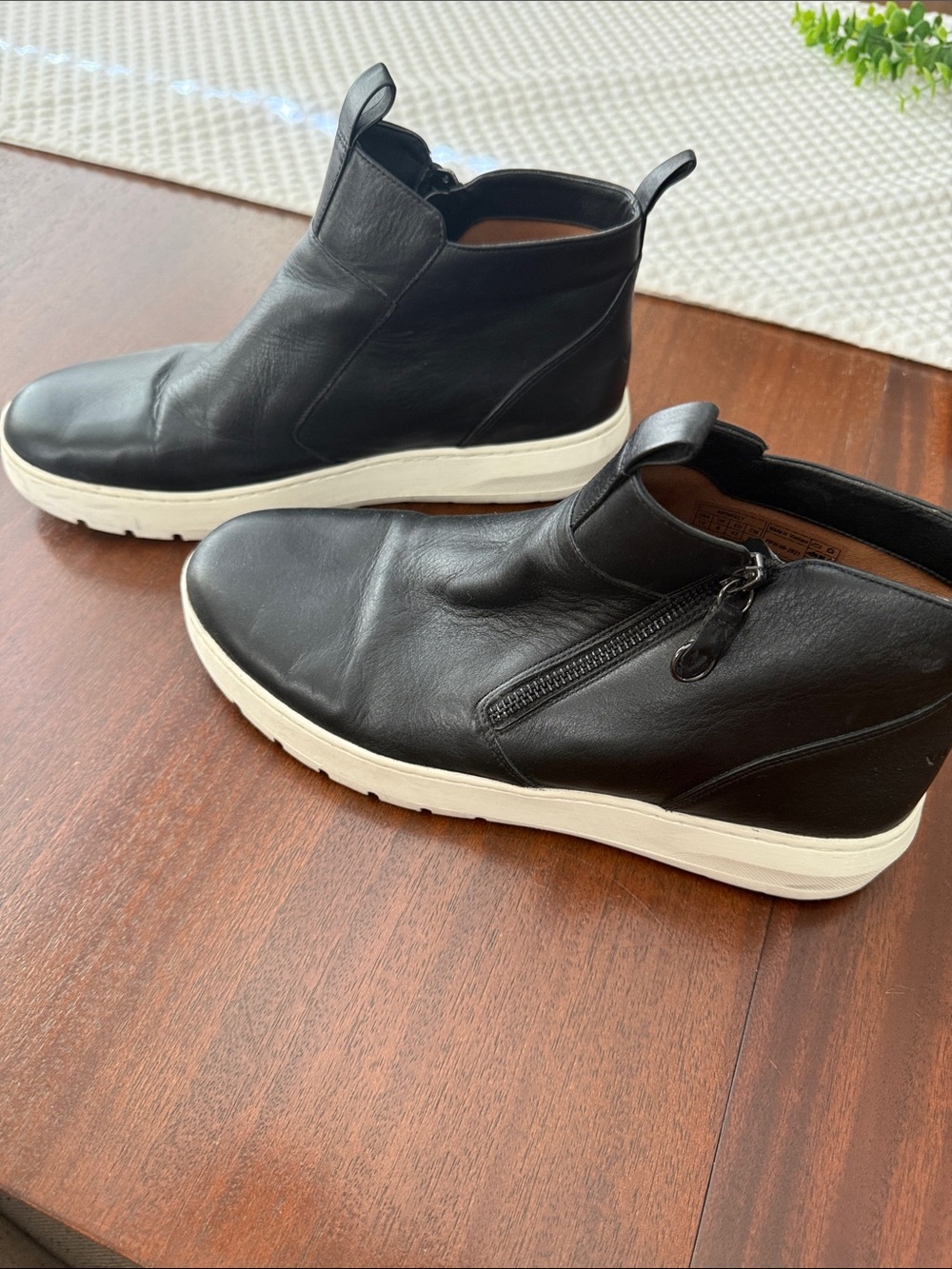 Vionic Black Leather Zip-Detail Combat Boots with White Sole